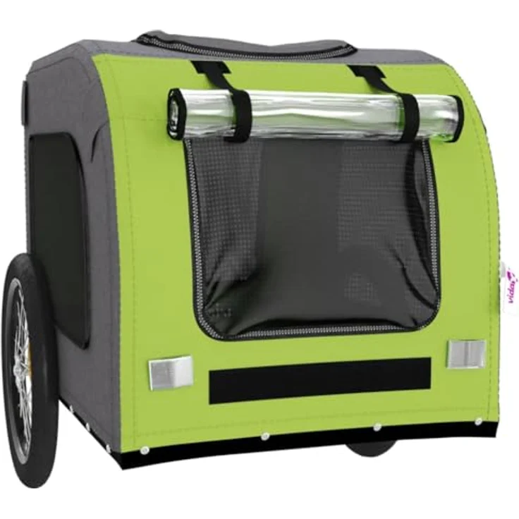 vidaXL Fahrradhundeanhänger Fahrradanhänger Hunde Grün und Grau Oxford-Gewebe & Eisen, mit PVC-Dach und belastbarer Platte – Bild 6