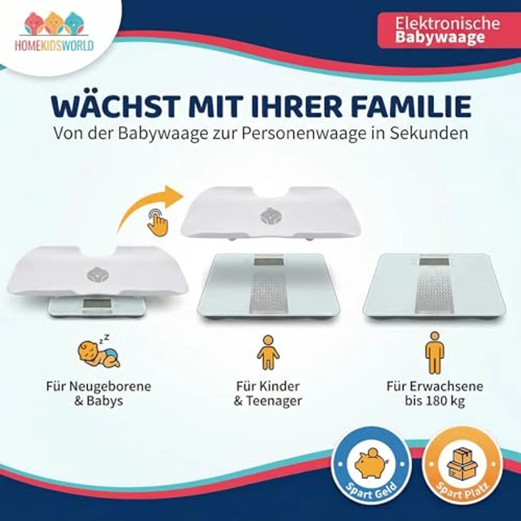 Home Kids World Kombi-Waage, Digitale Präzisionswaage für Babys und Erwachsene mit 50g Genauigkeit und LCD-Display, 0-180 kg – Bild 3