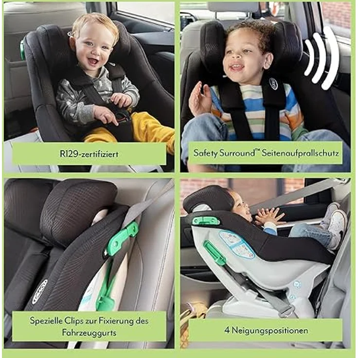 Graco Reboarder-Kindersitz Extend LX R 129, für Kinder von 40 cm bis 105 cm, Installation mit Fahrzeuggurt, Sitzverkleinerer, Midnight – Bild 3