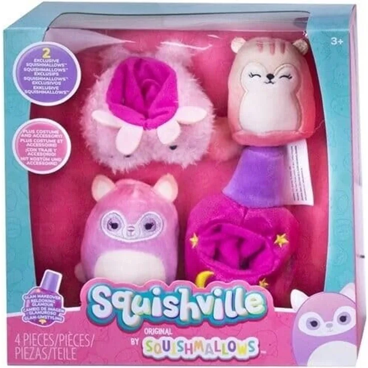 Jazwares Squishville SQM0513 Glam Makeover Zubehörset, superweiche 5 cm Mini-Squishmallows mit 2 großen Zubehörteilen