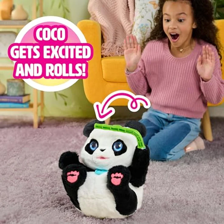 Just Play furReal Coco the Tumbling Panda, interaktives Kuscheltier mit über 60 Geräuschen und Bewegungen, 27 cm, schwarz-weiß – Bild 2