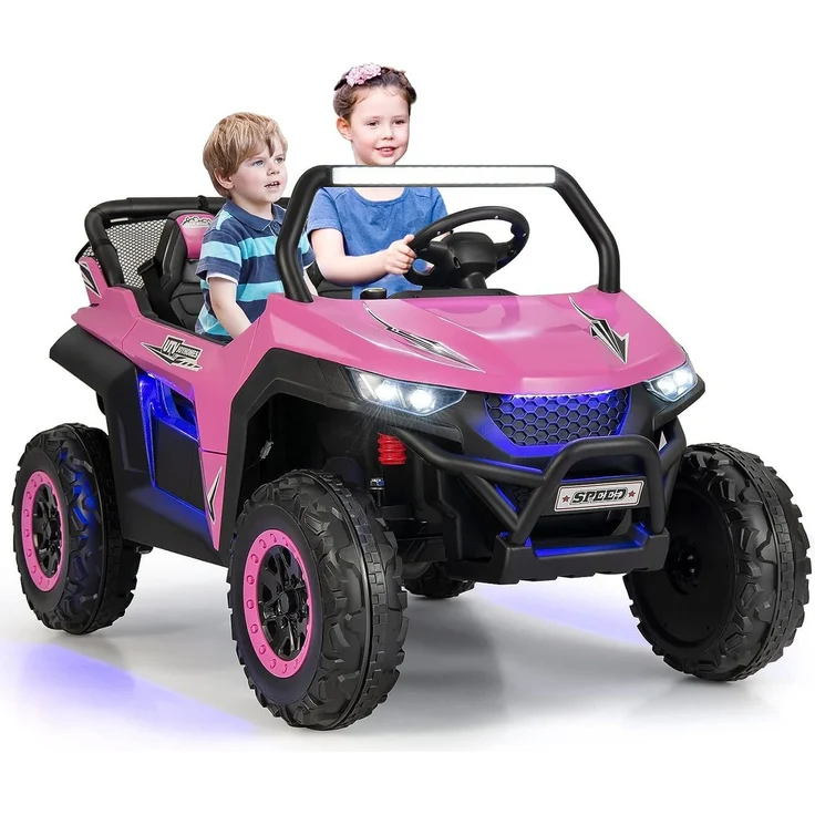 KOMFOTTEU Elektro-Kinderauto 12V, Rosa, mit 2,4 GHz Fernbedienung, LED-Scheinwerfern und Musik - Preisvergleich