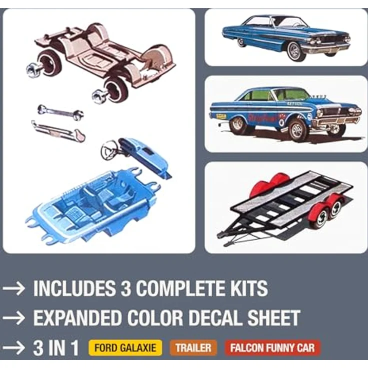 AMT - 1/25 Cal Drag Combo 1964 Galaxie, AWB Falcon & Trailer - Plastikmodellbausatz, Maßstab 1:25, Weiss – Bild 3