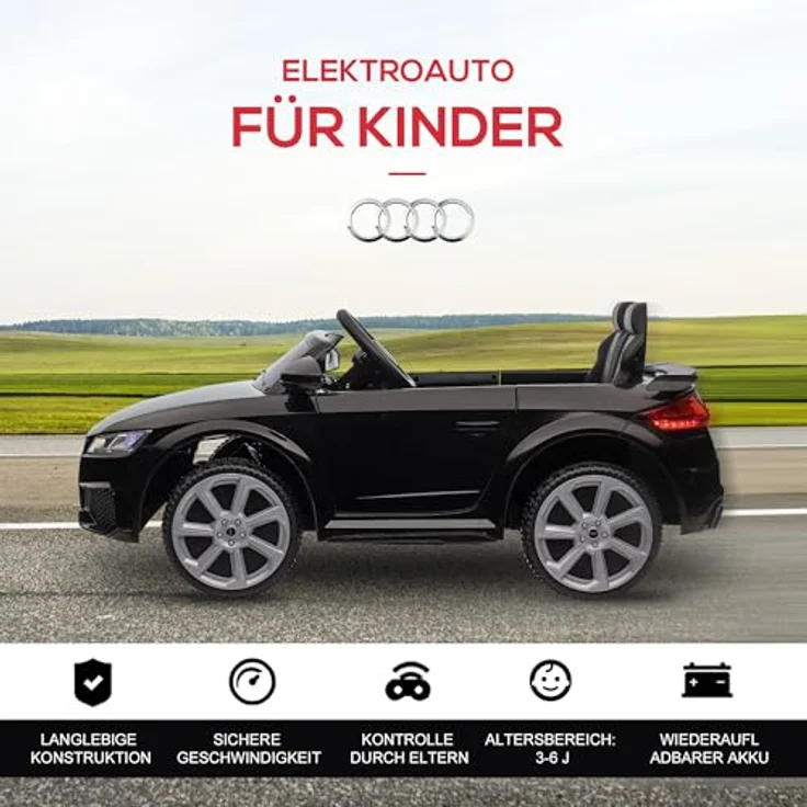 HOMCOM Elektro-Kinderauto Kinderfahrzeug für Kinder 3-5 Jahre, mit Fernbedienung, Belastbarkeit 25 kg, bis 3 km/h, Schwarz – Bild 6