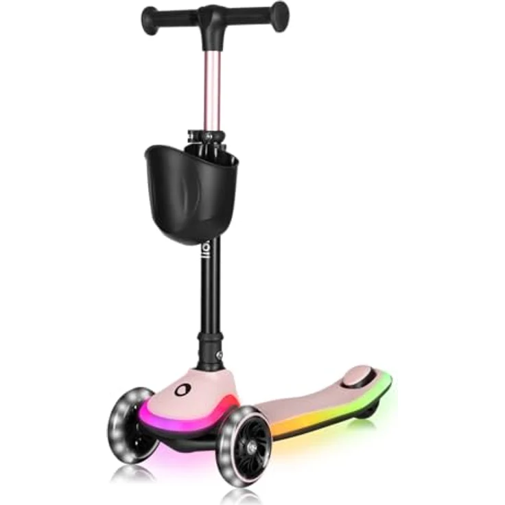 Lionelo MEY Kinder-Balance-Roller, dreirädriger Scooter mit Höhenverstellung, rutschfestem beleuchtetem Trittbrett, LED-Rädern und Korb, für Kinder ab 3 Jahren bis 50 kg – Bild 2
