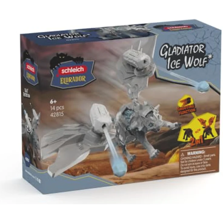 Schleich 42815 Gladiator Ice Wolf, Spielzeugfigur mit Schussfunktion und zwei Eisenflügeln – Bild 7