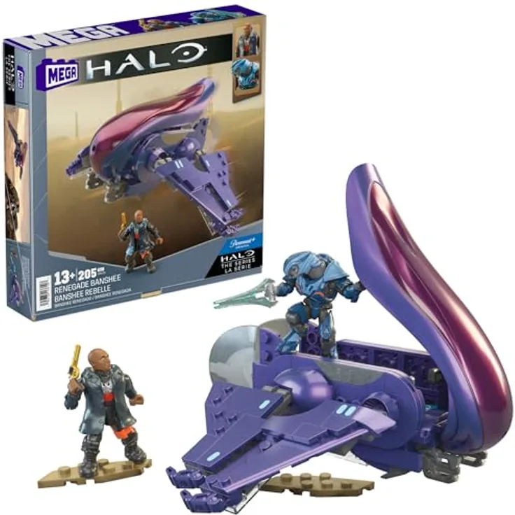 MEGA Halo Abtrünnige Banshee, Zusammenbaubares Flugzeug mit beweglichen Flügeln, 2 Sammelfiguren und 205 Bausteinen, für Kinder ab 13 Jahren, HNC56