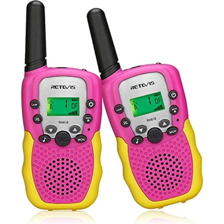 Retevis RA618 Walkie Talkie Kinder, 8 Kanäle, VOX-Funktion, bis zu 3 km Reichweite, rosa, 1 Paar – Bild 1