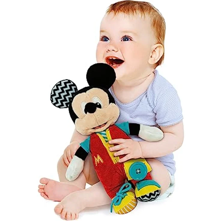 Clementoni Baby Mickey Dress me up Plüsch Montessori, interaktives Kuscheltier zur Förderung manueller Geschicklichkeit, bunt – Bild 4