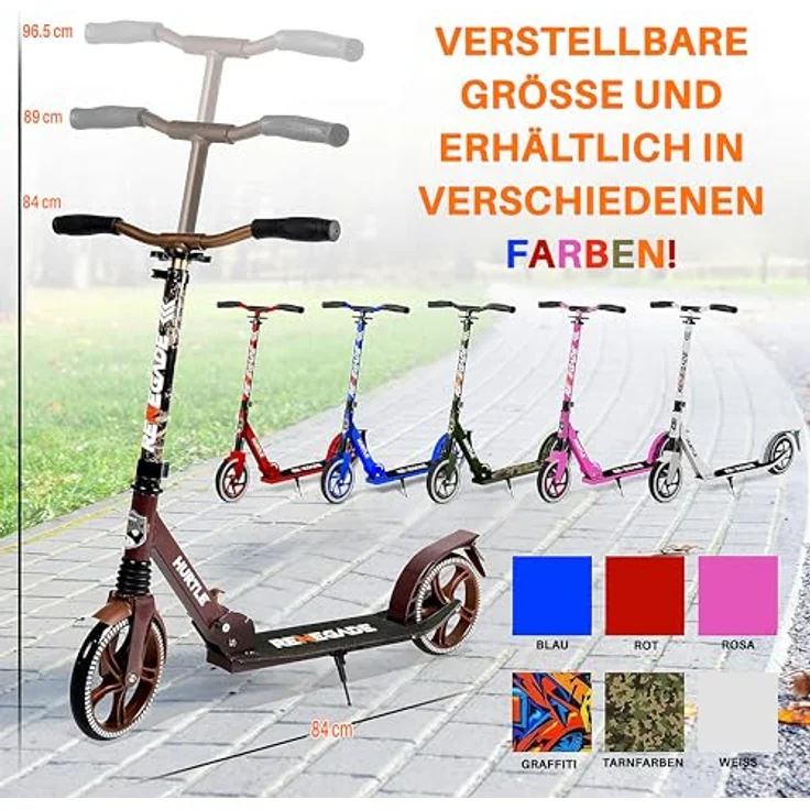 Pyle Hurtle Renegade Tretroller, 2-Rad-Klapproller für Kinder und Erwachsene mit verstellbarem T-Bar und robustem Legierungsdeck – Bild 6