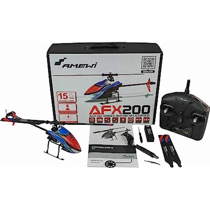 Amewi 25330 AFX200 Single-Rotor-Helikopter 4-Kanal 6G RTF, Ferngesteuerter Hubschrauber mit 6G-Flugstabilität, Schwarz – Bild 2