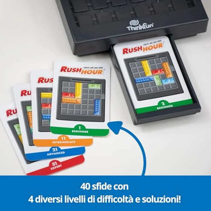 ThinkFun Rush Hour, Logikspiel mit 40 Herausforderungen, für 1 Spieler ab 8 Jahren, inklusive rotem Auto und blockierenden Fahrzeugen – Bild 4