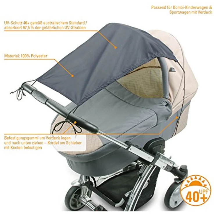 DIAGO 30104.74772 Basic Sonnensegel für Kinderwagen, UV Schutz 40+, verstellbar, für Kombikinderwagen und Sportwagen – Bild 2
