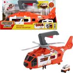 Matchbox Transport Helicopter, Rettungshubschrauber mit durch Bedienung aktivierbarem Propeller, Winde und 1:64 Die-Cast-Rettungswagen, 40 cm