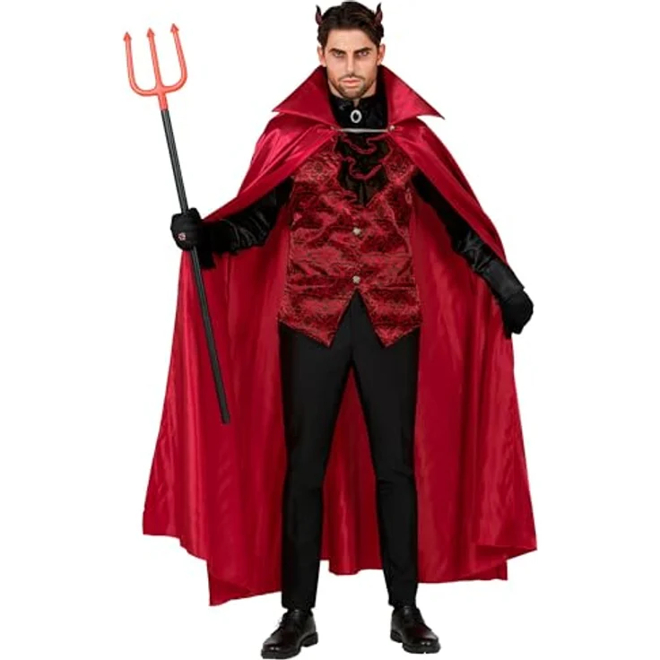 Widmann Kostüm Teufel, Schwarz-Rot, inkl. Hemd mit Weste, Jabot, Umhang und Handschuhen, Größe L – Bild 2