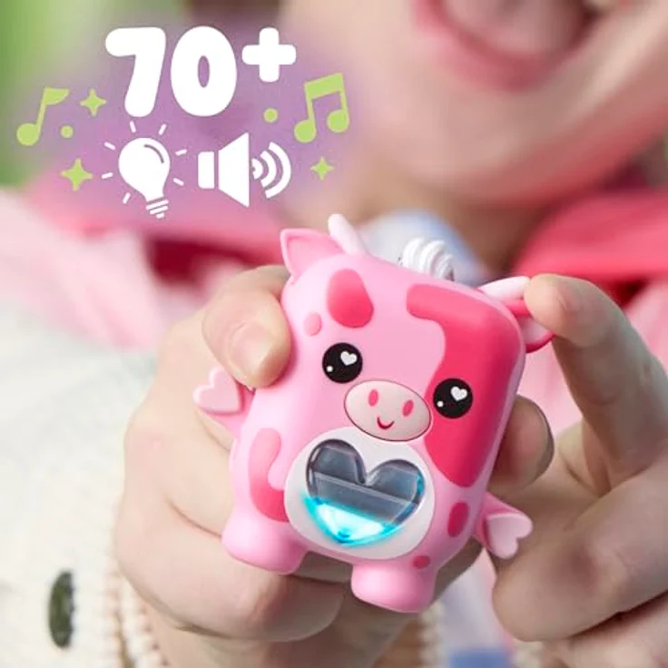 Nano-Mals Mootilda, elektronische Fidget-Kuh in Rosa mit farbwechselnder Herzanzeige und ansteckbarem Outfit – Bild 4