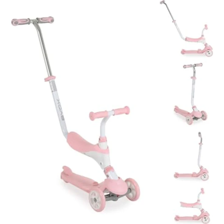 Byox Kinderroller Tristar 3 in 1, Roller-Rutscher mit Schiebestange und ABEC-5 PU-Rädern, rosa-weiß – Bild 1