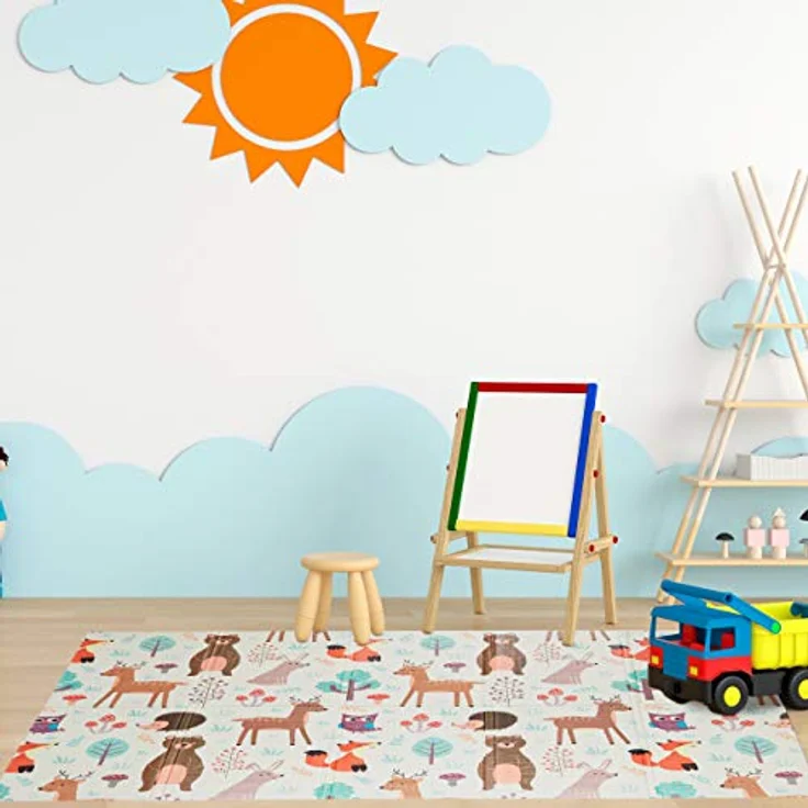 Relaxdays, bunt Spielmatte Waldtiere, schadstofffrei, abwaschbar, HBT 1x195x150 cm, XPE-Schaumstoff, Spielteppich Kinder, 1 Stück – Bild 2