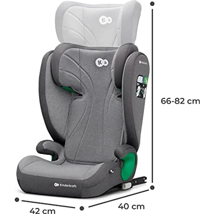 Kinderkraft JUNIOR FIX 2 i-Size, Kindersitz für Kinder von 3,5 bis 12 Jahren (100-150 cm), inkl. Isofix, H-GUARD und SIDE PROTECT SYSTEM, Rocket Grey – Bild 9