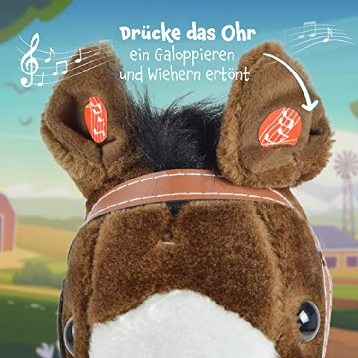 Pink Papaya Steckenpferd, Happy, braunes Steckenpferd aus Plüsch mit schwarzer Mähne und Soundeffekten – Bild 5