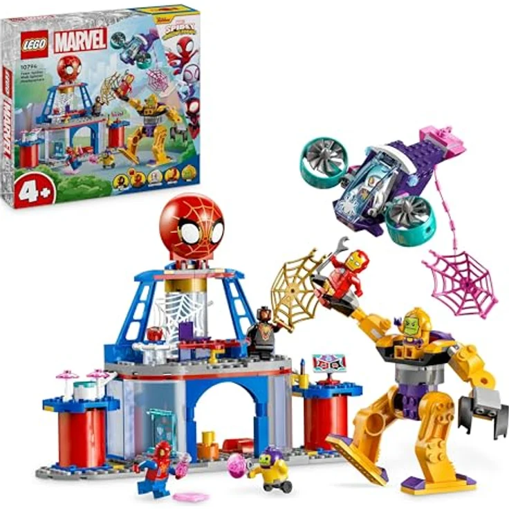 LEGO Marvel Spidey und Seine Super-Freunde Das Hauptquartier von Spideys Team, Spider-Man-Spielzeug mit Fahrzeug und Mech – Bild 1