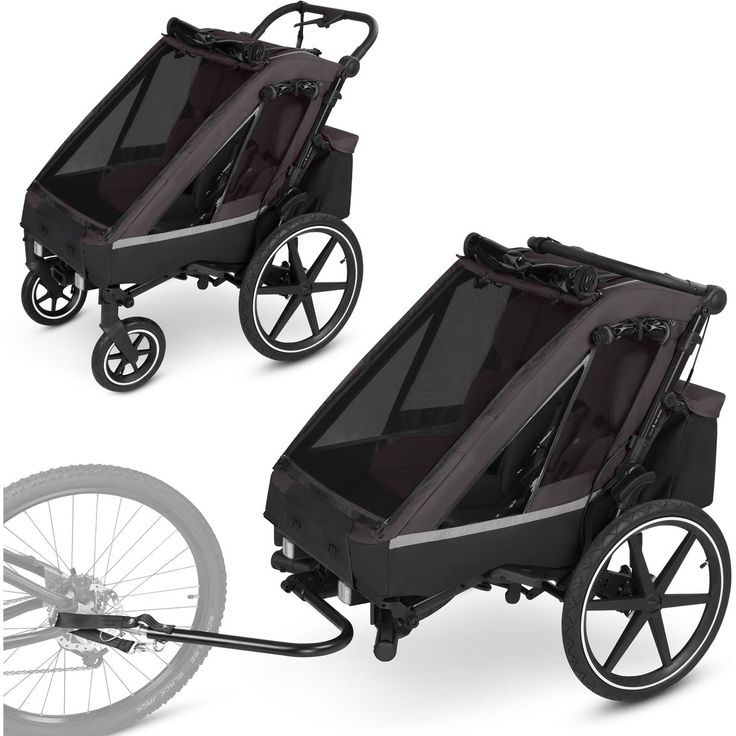 ABC Design Tour 2, 3in1 Fahrradanhänger & Kinderwagen für 2 Kinder, Bremssystem, Komfortsitze, Deichsel, Moskitonetz & UV-Schutz, bis 49 kg - Falcon