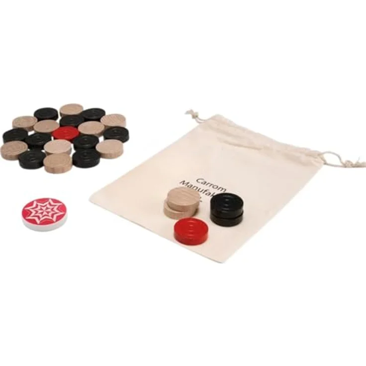 GICO Carrom Steine Komplettsatz Standard Class, Holzspielsteine mit 11 schwarzen, 11 natürlichen und 2 roten Steinen, inklusive Striker, 2102 – Bild 2