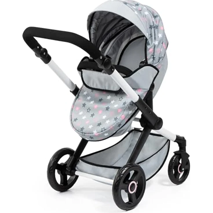 Bayer Design 17007AB Puppenwagen Xeo, Verstellbarer Griff, Schwenkschieber, Schlafsack, Hochstuhl, Spielbogen, blau – Bild 5