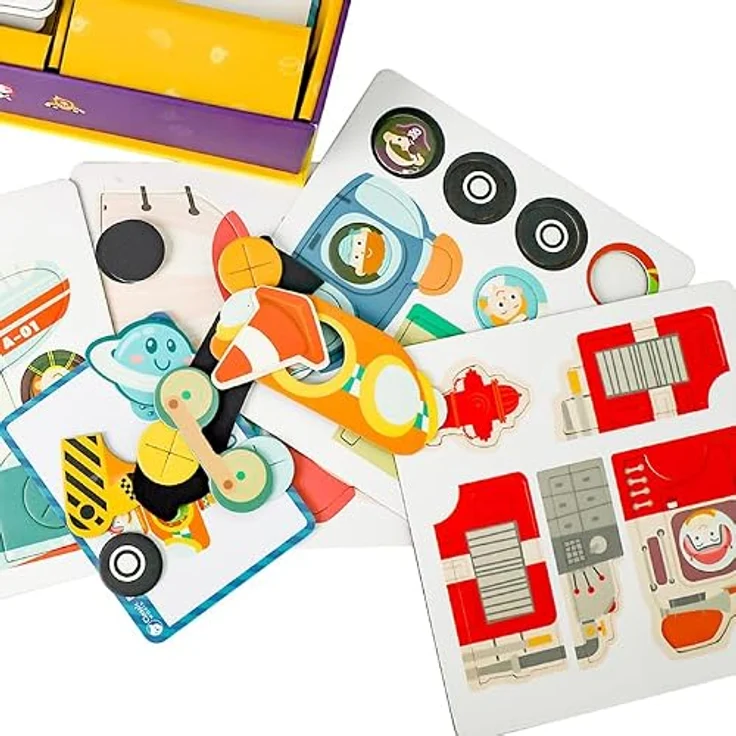 Classic World Puzzle Box Magnet - Traffic Holz, Magnetisches Fahrzeug-Puzzle mit verschiedenen Szenarien – Bild 5