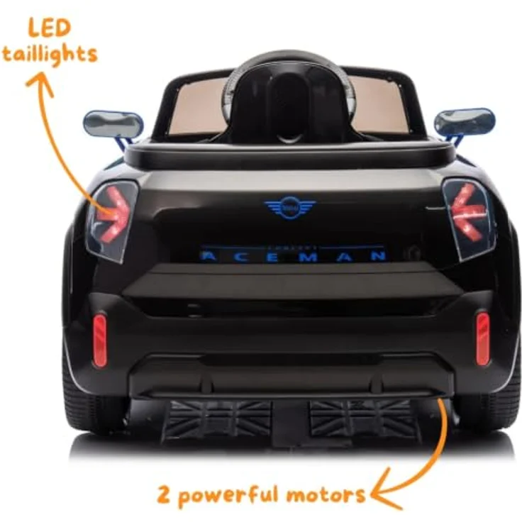 Vrooomy MINI Aceman Kinder Elektroauto 12V, mit Fernbedienung, Black, für 1 bis 5 Jahre, Sicherheitsgurte, MP3-Player, Soft-Start-Funktion, 2 Motoren – Bild 6