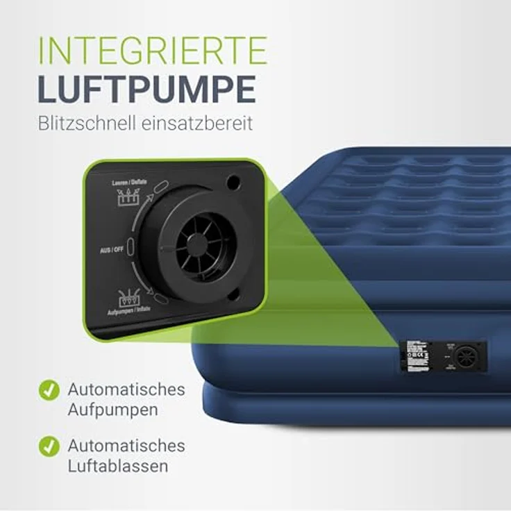 Juskys Luftmatratze Sapri, Doppel-Luftbett, selbstaufblasend, wasserdicht, inkl. Pumpe, Tasche, Blau – Bild 3