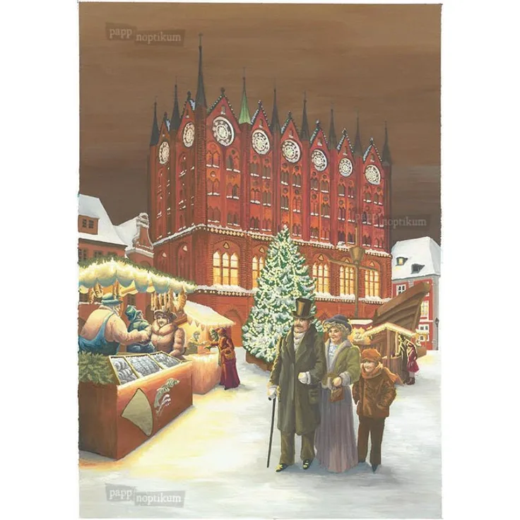 Pappnoptikum Hanseweihnacht Adventskalender Stralsund, Veränderungsmotiv, 38x27cm aus Papier