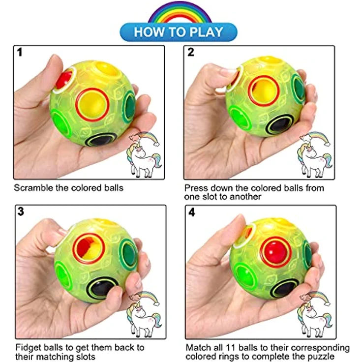 Vdealen Regenbogenball, Magischer Puzzleball aus umweltfreundlichem ABS-Material, 7 cm Durchmesser, stressabbauendes Geschicklichkeitsspiel für Kinder, Teens & Erwachsene – Bild 4