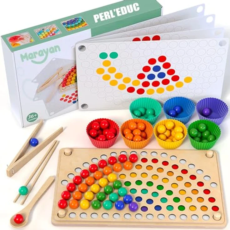MARAYAN Montessori Spielzeug Holz für Kinder ab 3 Jahre-jagute-Puzzle zur Förderung von Motorik und Koordination-lernspielzeug-Regenbogen-Pädagogisches Holzspielzeug für Mädchen & Junge – Bild 2