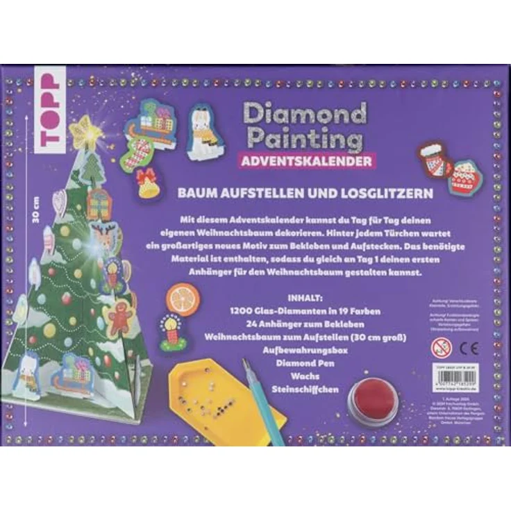 Frech Weihnachtszauber - Diamond-Painting-Adventskalender für 24 Baumanhänger, mit hochwertigen Glas-Diamanten – Bild 3