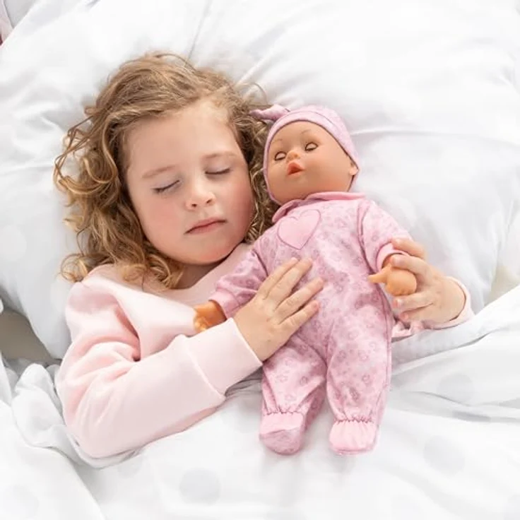 Bayer Babypuppe First Words Baby, 38 cm, rosa mit Schlafaugen und 24 Babygeräuschen, 3-tlg. Set – Bild 3