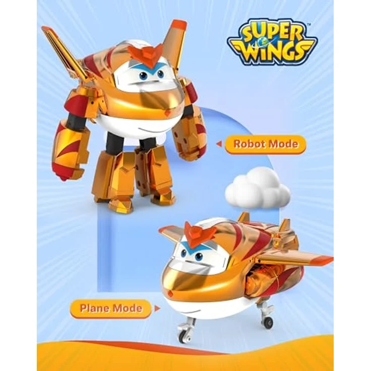 Super Wings Transforming Golden Boy, 12.7 cm große verwandelbare Spiel-Figur, Spielzeug-Flugzeug und Roboterfigur in Gold für Kinder ab 3 Jahren – Bild 3