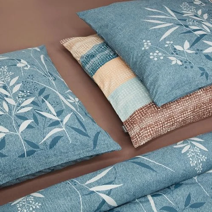 Schiesser Bettwäscheset Emilia | Renforcé | 100% Baumwolle aus nachhaltiger Produktion | 155x220cm + 80x80cm | Petrol – Bild 3