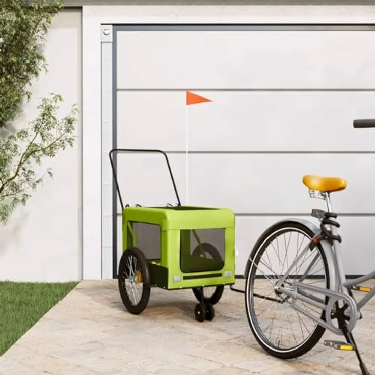 vidaXL Fahrradhundeanhänger Hunde Grün und Schwarz Oxford-Gewebe & Eisen, mit PVC-Dach und sicheren Reflektoren – Bild 2