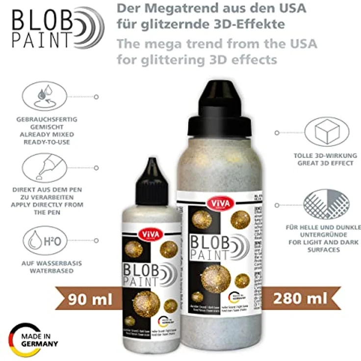 Viva Decor Gold-Glitter Blob Paint, 90 ml, metallische und glitzernde Farbe für kreative Malprojekte – Bild 3