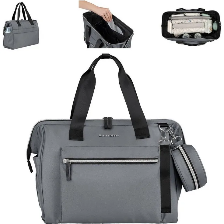 Kikkaboo Wickeltasche Maxi, Wickelunterlage mit Reißverschluss, 2 Thermofächer, verstellbarer Schulterriemen, Schwarz