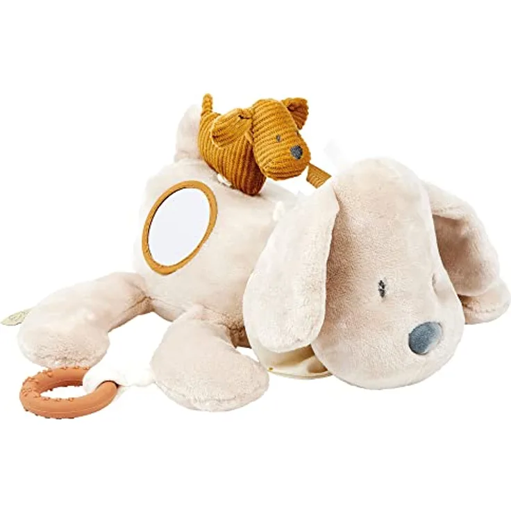 Nattou 388429 Aktiv-Kuscheltier, Hund Charlie, Mit spannenden Aktivitäten, Wegbegleiter ab der Geburt, Ca. 90 x 90 x 52 cm, PETA-geprüft und vegan, Polyester, Weiß