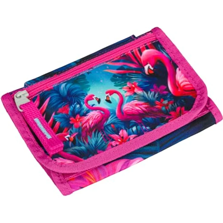 Baagl Brustbeutel Kinder, Geldbörse für Mädchen mit strapazierfähigem Polyester, 14,5 x 8,5 cm, Design mit Flamingos – Bild 1
