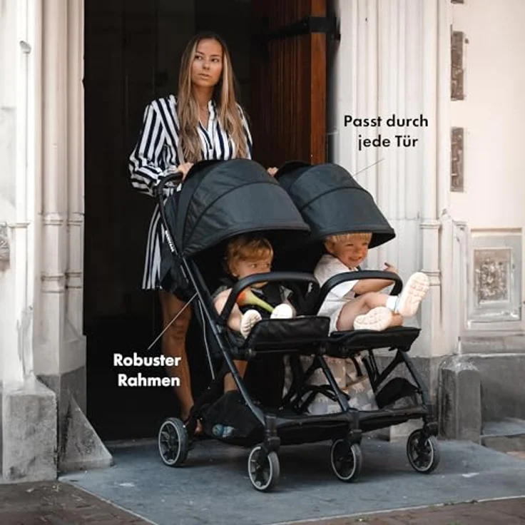 Deryan Rolo X2 Kinderwagen Buggy 2 in 1, kompakt & faltbar, belastbar bis 44 kg, von Geburt bis 4 Jahre, schwarz – Bild 2