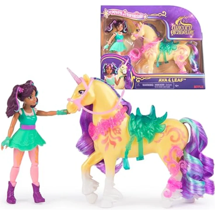 Spin Master Anziehpuppe Unicorn Academy - Ava & Einhorn Leaf, 12 cm mit echter Mähne und beweglichen Gelenkpunkten – Bild 1