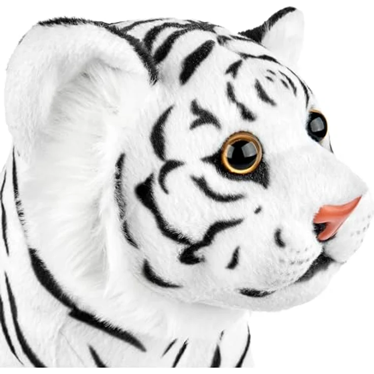 BRUBAKER Tiger Kuscheltier - 30 cm Stofftier - Baby Plüschtier Raubkatze Sitzend - Kinder Plüsch Spielzeug - Weiß – Bild 5