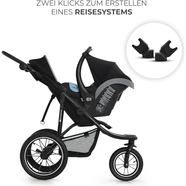 Kinderkraft HELSI 2 Buggy, bis 27 kg, mit großen Luftreifen, Liegefunktion, verstellbarem Elterngriff, zusammenklappbar, Untersitzkorb, schwarz – Bild 5