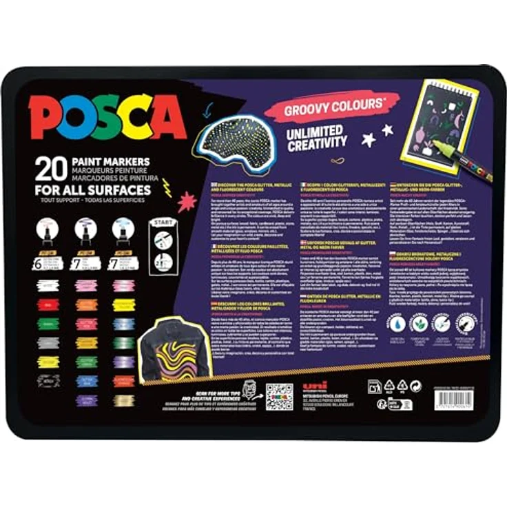 POSCA Uni-Ball 186832 Marker Set Groovy Colours, 20 Acrylstifte im Etui mit hoher Deckkraft und vielseitiger Nutzung auf verschiedenen Oberflächen – Bild 2
