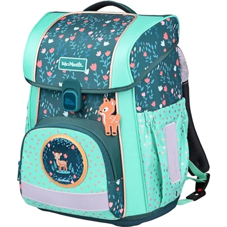 McNeill Schulranzen-Set BRAVO 9tlg. (DEARY), ergonomisch, ca. 21 L Volumen, inkl. gefülltem Etui und Sportbeutel, Blumen-Design – Bild 3