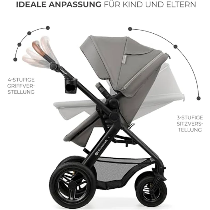 Kinderkraft MOOV 2 AIR 3-in-1 Kinderwagen, Aufblasbare Räder, 2-in-1-Sitz, inkl. Mink PRO i-Size, bis 27 kg, UPF50+ Verdeck, Grau – Bild 15